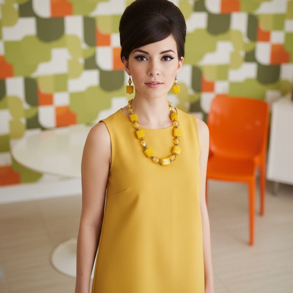 Vintage Yellow Moonglow Lucite Necklace Earrings Set-Mid Century Modern-60s-Mod